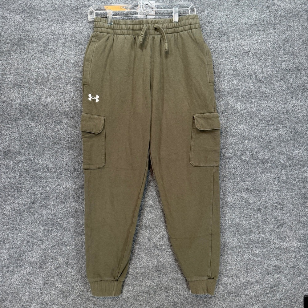 Under Armour Cargo Joggers Women Medium Green Fleece Rival Sweatpants Athletic